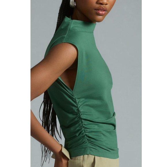 Maeve Anthropologie Mock-Neck Shell Tank Blouse Top Solid Ruched - Picture 2 of 8